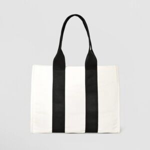 A New Day Canvas Tote Bag Off White & Black NWT w/Flaws